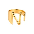 Anillo ajustable de acero inoxidable dorado de alta calidad con el diseño de la letra N - Abierto Ajustable / Letra N / Dorado