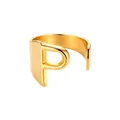 Anillo abierto ajustable de acero inoxidable dorado con un diseño de letra P - Letra P / Dorado