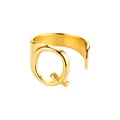 Anillo abierto de acero inoxidable chapado en oro con diseño de letra Q mayúscula - Letra Q / Dorado
