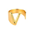 Anillo abierto de acero inoxidable dorado con un llamativo diseño de letra V. - Letra V / Dorado