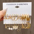 Ensemble créatif de 12 boucles d'oreilles en alliage doré avec breloques cœur perle papillon - Grand lot doré (serpent/coeur/papillon)(HS739-11)