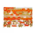 Handgemaakte meerlaagse kralenarmband set in oranje en wit met gouden ster bedeltjes - Oranje Wit Goud Etnische Stijl (SY1189-1)-12-delige set