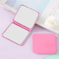 Portable pink folding square double-sided makeup mirror with compact travel design - Pink
