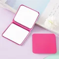 Portable pink square folding makeup mirror with double-sided mirror design. - Rose Red