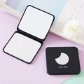 Compact folding square makeup mirror with silver moon design in matte black finish - Moon Style