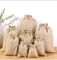 Premium natural burlap drawstring bags in multiple sizes for eco-friendly gift packaging - Natural Linen (Hemp Rope) / 7cm*9cm