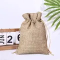 Eco-friendly natural linen drawstring pouch bag perfect for jewelry and small gift packaging - Natural Linen (Nylon Rope) / 7cm*9cm