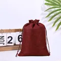 Wine red burlap drawstring gift bag featuring a rustic linen texture for jewelry - Wine Red (Nylon Rope) / 7cm*9cm