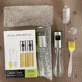 Press-type 100ml glass oil sprayer set with stainless steel nozzles and cleaning brush - 5-Piece Set / 100ml*2 + Tools / Steel Color