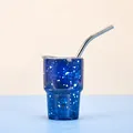 Gobelet isotherme de 3 oz avec motif d'éclaboussures bleues et paille en inox - Avec Couvercle Et Paille / Bleu Foncé Étoilé