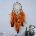 Χειροποίητη ονειροπαγίδα boho με πορτοκαλί φτερά για διακόσμηση τοίχου σπιτιού - Finished Product / Δάσος σφενδάμου στα τέλη του φθινοπώρου - πορτοκαλί