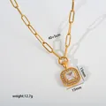 Close-up detail of gold stainless steel square pendant necklace with dimensions and weight - Square Halo Pendant (G35) / Gold