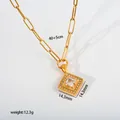 Detail of gold-colored stainless steel necklace with 14.3mm square pendant dimensions - Square Pendant (G36) / Gold