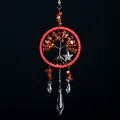 Red tree of life dreamcatcher car pendant with star stone and clear crystal prisms - Red (MS4052E)