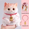 Chat antistress en silicone réaliste blanc et orange avec collier et boîte cadeau - Chat Réaliste (Avec Boîte Cadeau) / 1 Pièce (Boîte Couleur) / Rayures Oranges et Blanches
