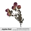 Retro dark red artificial 5-head small rose branch 43cm height - Wine Red