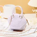 Stylish mini beaded shell jelly bag with elegant gold chain strap in light lavender finish - White