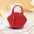 Vibrant red mini jelly bead shell bag with an elegant gold chain strap for crossbody wear. - Red