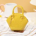 Yellow beaded jelly shell bag with a gold chain strap and top handles for women - Yellow