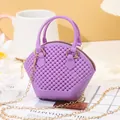 Stylish mini purple jelly shell bag with beaded texture and elegant gold chain strap - Purple