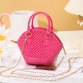 Vibrant pink mini jelly shell handbag featuring bead texture and gold chain strap - Rose Red