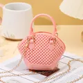 Mini pink jelly shell bag featuring a pearl texture and elegant gold chain shoulder strap - Pink