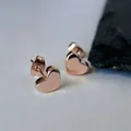 Elegant minimalist rose gold heart stud earrings crafted in polished titanium steel for women - Rose Gold Stud Earrings (G305)