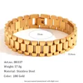 Detailed view of 18K gold stainless steel watch link style bracelet with dimensions and parameters - President Link Style (B0337) / 15.0mm x 21cm / Gold