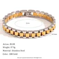 Detailed view of two-tone stainless steel watch-style bracelet with 18K gold finish - President Link Style (B138) / 10.1mm x 21cm / Two Colors