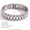 Stainless steel business style watch band bracelet with 15mm width in silver finish - President Link Style (B0337) / 15.0mm x 16.5cm / Steel