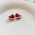 Pendientes de corazón de esmalte rojo chic con agujas de plata estilo minimalista - Diseño de Corazón (11#) / Rojo