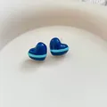 Pendientes de corazón azul minimalistas con detalle de franja esmaltada - Estilo Corazón (12#) / Azul marino