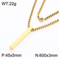 Gold-plated titanium steel bar pendant necklace with box chain for men and women - Pendant with Box Chain (KN303462-K) / Pendant: 45x5mm, Necklace: 600x3mm / Gold
