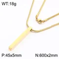 Minimalist gold vertical bar pendant necklace featuring a sleek snake chain design - Pendant with Snake Chain (KN303461-K) / Pendant: 45x5mm, Necklace: 600x2mm / Gold