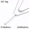Minimalist silver stainless steel rectangular bar pendant necklace with sleek snake chain - Pendant with Snake Chain (KN303460-K) / Pendant: 45x5mm, Necklace: 600x2mm / Silver