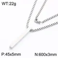 Silver titanium steel vertical bar pendant necklace with 600mm box chain weight 22g - Pendant with Box Chain (KN303464-K) / Pendant: 45x5mm, Necklace: 600x3mm / Silver