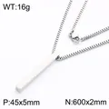 Minimalist silver titanium steel square bar pendant necklace with 600mm box chain - Pendant with Box Chain (KN303466-K-) / Pendant: 45x5mm, Necklace: 600x2mm / Silver