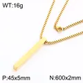 Gold-toned polished stainless steel bar pendant necklace with box chain jewelry piece - Pendant with Box Chain (KN303465-K) / Pendant: 45x5mm, Necklace: 600x2mm / Gold