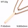 Elegant minimalist rose gold titanium steel bar pendant necklace with box chain - Pendant with Box Chain (KN303463-K) / Pendant: 45x5mm, Necklace: 600x3mm / Rose Gold