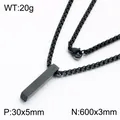 Minimalist black stainless steel rectangular bar pendant necklace, box chain style. - Pendant with Box Chain (KN303471-K) / Pendant: 30x5mm, Necklace: 600x3mm / Black