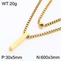 Gold-plated titanium steel bar pendant necklace with box chain and lobster clasp - Pendant with Box Chain (KN303469-K) / Pendant: 30x5mm, Necklace: 600x3mm / Gold