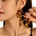 Elegant Maillard style leopard print earrings with bow and heart charms for women - Bow Heart Leopard Style (WG-0128)