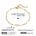 Gold-plated stainless steel bracelet featuring pink zircon stones and bamboo links - Pink Marquise Zirconia Bamboo Chain Bracelet (JDB0205310-PK)