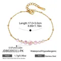 Elegant gold stainless steel bracelet with five pink cubic zirconia stones for women jewelry - Five-Stone Pink Zirconia Delicate Bracelet (JDB0205311-PK)