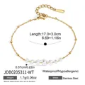 Gold stainless steel bracelet with five round clear zircons and length details - Five-Stone Clear Zirconia Delicate Bracelet (JDB0205311-WT)