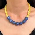 Handmade fresh fruit style necklace featuring realistic blueberries and yellow translucent beads - Blueberry and Lemon Beaded Necklace (DZ-693)