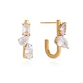 Vista detallada de pendientes de acero dorado con circonitas blancas en corte marquesa y rectangular - Chapado en oro 18K