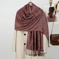 Elegant ethnic paisley print long scarf with tassel fringe in burgundy purple tone - 178*70cm / Jujube Red and Purple (VE054)