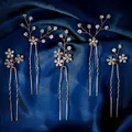 Lot de 5 épingles à cheveux de mariée en or rose avec strass et motif de branche fleurie - Or (HS-J7335G) / Or