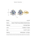 Pendientes de moissanita de tres garras con montura de oro de 14K de alta calidad - 1 ct / Dorado